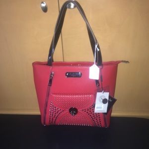 Red & black chrome studded purse